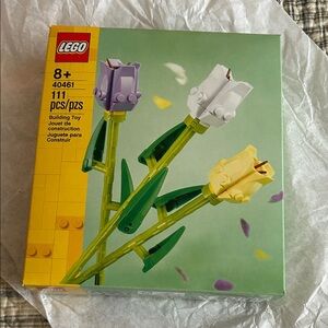 LEGO Tulips Set with Purple, White, and Yellow Blooms